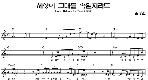 김장훈 악보 나와같다면 세상이 그대를 속일지라도 소나기 봄비 미안해 난남자다 악보 네이버 블로그