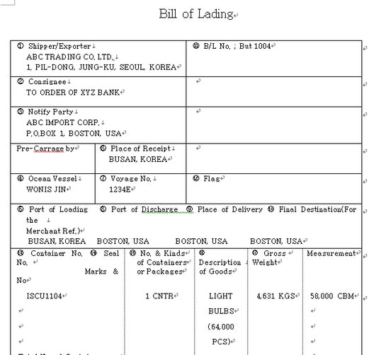 파일첨부 선하증권 양식 Bill Of Lading Bl B L 양식 네이버 블로그